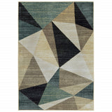 10' X 13' Gray And Teal Geometrics Indoor Area Rug