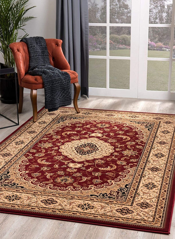 8' X 11' Red and Beige Floral Medallion Power Loom Area Rug