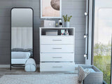 Modern White Four Drawer Dresser with Hutch