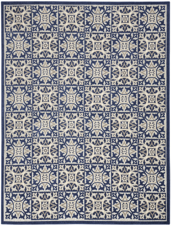 5' X 8' Blue Fleur De Lis Stain Resistant Non Skid Area Rug