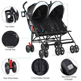 Foldable Twin Baby Double Stroller Ultralight Umbrella Kids Stroller-Black - Color: Black