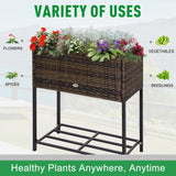 Outsunny Raised Garden Bed, Elevated Planter Box with Rattan Wicker Look, Tool Storage Shelf, Portable Design for Herbs, Vegetables, Flowers, Brown