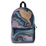 Backpack Work/school/leisure - Waterproof, Blue Pink Gold Abstract Marble Swirl Pattern