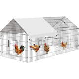 Metal chicken coop, chicken run with waterproof cover, portable poultry cage, outdoor backyard farm animal enclosure, crate