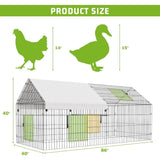 Metal chicken coop, chicken run with waterproof cover, portable poultry cage, outdoor backyard farm animal enclosure, crate