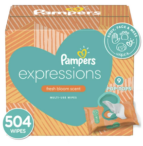 Pampers Baby Wipes Expressions; Fresh Bloom Scent; 9X Pop-Top; 504 Ct