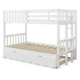 Twin Pull-Out Bunk Bed with Trundle Wooden Ladder-Espresso