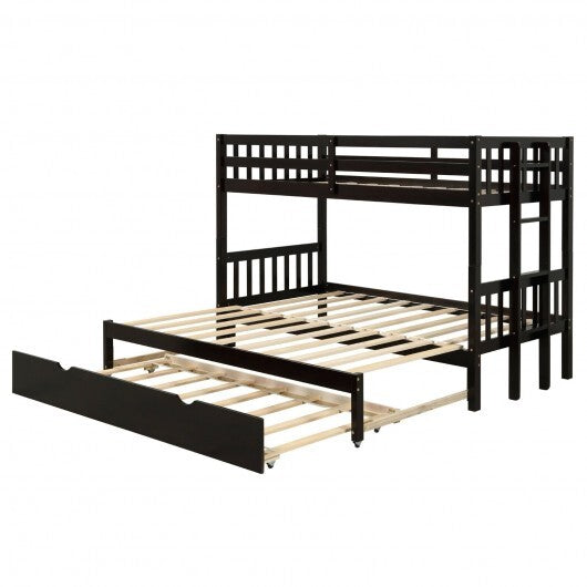 Twin Pull-Out Bunk Bed with Trundle Wooden Ladder-Espresso