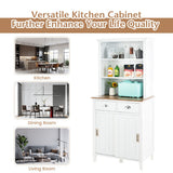 Freestanding Kitchen Pantry with Hutch Sliding Door and Drawer-White - Color: White