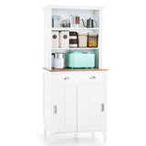 Freestanding Kitchen Pantry with Hutch Sliding Door and Drawer-White - Color: White