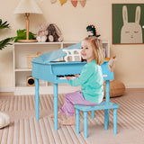 30-Key Wood Toy Kids Grand Piano with Bench and Music Rack-Blue - Color: Blue