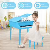 30-Key Wood Toy Kids Grand Piano with Bench and Music Rack-Blue - Color: Blue