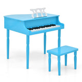 30-Key Wood Toy Kids Grand Piano with Bench and Music Rack-Blue - Color: Blue