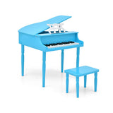 30-Key Wood Toy Kids Grand Piano with Bench and Music Rack-Blue - Color: Blue