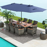 11 Pieces Patio Dining Set with 15 Feet Double-Sided Patio Umbrella Base Included-Tan