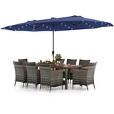 11 Pieces Patio Dining Set with 15 Feet Double-Sided Patio Umbrella Base Included-Tan