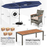 11 Pieces Patio Dining Set with 15 Feet Double-Sided Patio Umbrella Base Included-Tan