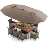 11 Pieces Patio Dining Set with 15 Feet Double-Sided Patio Umbrella Base Included-Tan