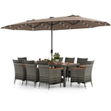 11 Pieces Patio Dining Set with 15 Feet Double-Sided Patio Umbrella Base Included-Tan