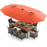 11 Pieces Patio Dining Set with 15 Feet Double-Sided Patio Umbrella Base Included-Tan