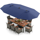 11 Pieces Patio Dining Set with 15 Feet Double-Sided Patio Umbrella Base Included-Tan