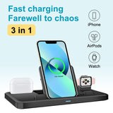 3-in-1 Charger Wireless Charging Station Mobile Phone Holder Compatible For Iphone Airpods Iwatch Tablet black