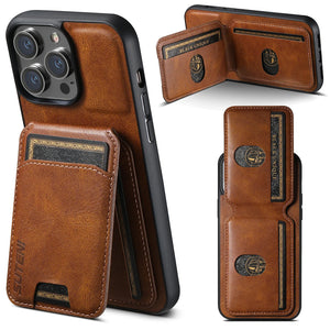 Color: Coffee, Material: PC - SUTENI Card Holder Leather Magnetic Pocket Cover Wallet Phone Case For iPhone X XS XR 11 12 13 14 15 Pro Max Plus