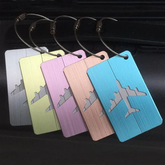 Color: DEEP BLUE - Fashion Metal Travel Luggage Tags Baggage Name Tags Suitcase Address Label Holder Aluminium Alloy Luggage Tag Travel Accessories