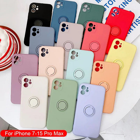 Material: Plastic, Color: PURPLE, Ships From: CN - With Ring Holder Shockproof Case For IPhone 15 14 13 12 11 Pro Xs Max Xr SE2/SE3 8 7 Plus Silicone TPU Soft Back Cover