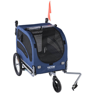 VEVOR Dog Bike Trailer, Supports up to 100 lbs, 2-in-1 Pet Stroller Cart Bicycle Carrier, Easy Folding Cart Frame with Quick Release Wheels, Universal Bicycle Coupler, Reflectors, Flag, Blue/Black