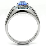 TK601 - High polished (no plating) Stainless Steel Ring with Top Grade Crystal  in Sapphire