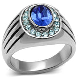 TK601 - High polished (no plating) Stainless Steel Ring with Top Grade Crystal  in Sapphire