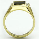 TK722 - IP Gold(Ion Plating) Stainless Steel Ring with Semi-Precious Onyx in Jet