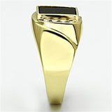 TK722 - IP Gold(Ion Plating) Stainless Steel Ring with Semi-Precious Onyx in Jet