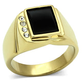 TK722 - IP Gold(Ion Plating) Stainless Steel Ring with Semi-Precious Onyx in Jet