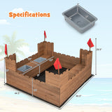 Kids Wooden Sandbox with Bottom Liner and Red Flags - Color: Natural