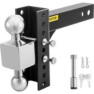 VEVOR Adjustable Trailer Hitch, 6" Rise & Drop Hitch Ball Mount 2" Receiver  14,000 LBS Rating, 2 and 2-5/16 Inch Stainless Steel Balls w/ Key Lock, for Automotive Trucks Trailers Towing