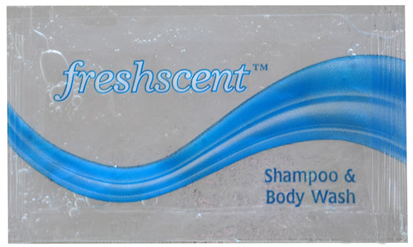 . Case of [1000] Bulk 2-in-1 Shampoo/Body Wash Packets - 0.34 oz .